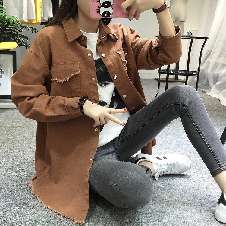 2018 Spring Autumn New Long Section Lapel Tassel Denim Jackets Women Loose Casual Long Sleeve Female'S Thin Basic Jacket Coats (15)