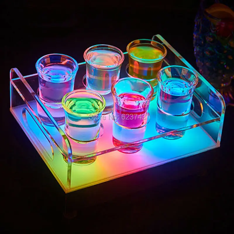 4 шт. 6-Bottle Shot glass лоток пуля водка чашки Посуда для напитков Держатель Красочный светодиодный перезаряжаемый светильник винный стакан стойки баров ведро для льда