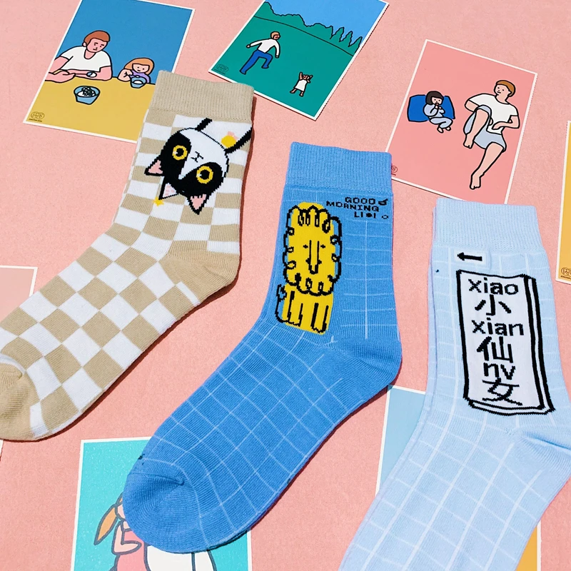 Харадзюку женские короткие Смешные Носки с рисунком кота и Льва новые носки
