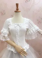 100%real white/black lolita cosplay blouse/lolita shirt ruffled lace embroidery big flare butterfly sleeve bowknot
