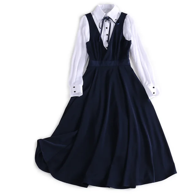US $180.00 2019 new elegant 2 piece set women preppy style two pieces set white dress ensemble femme 2 pieces 