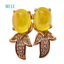 Натуральный пренит серьги, серебро 925, овальные 7 мм* 9 мм, Золотая рыбка дизайн, хорошее качество и модный стиль