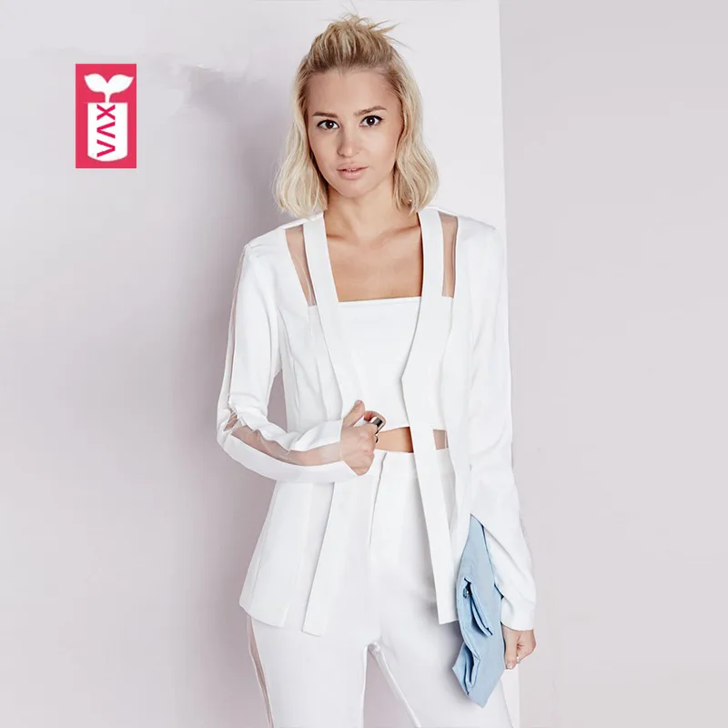 

Two-piece suit 2019 Beautiful OL Formal Slim Fit Splicing Mesh Jacket Open Stitch Coats Twinset Ladys Long Sleeve Small suit