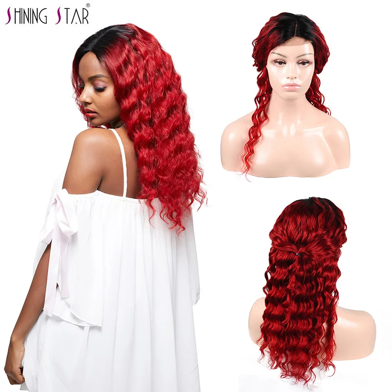 Shining Star Colored 1B Red Loose Deep Wave Wigs Brazilian Lace Front