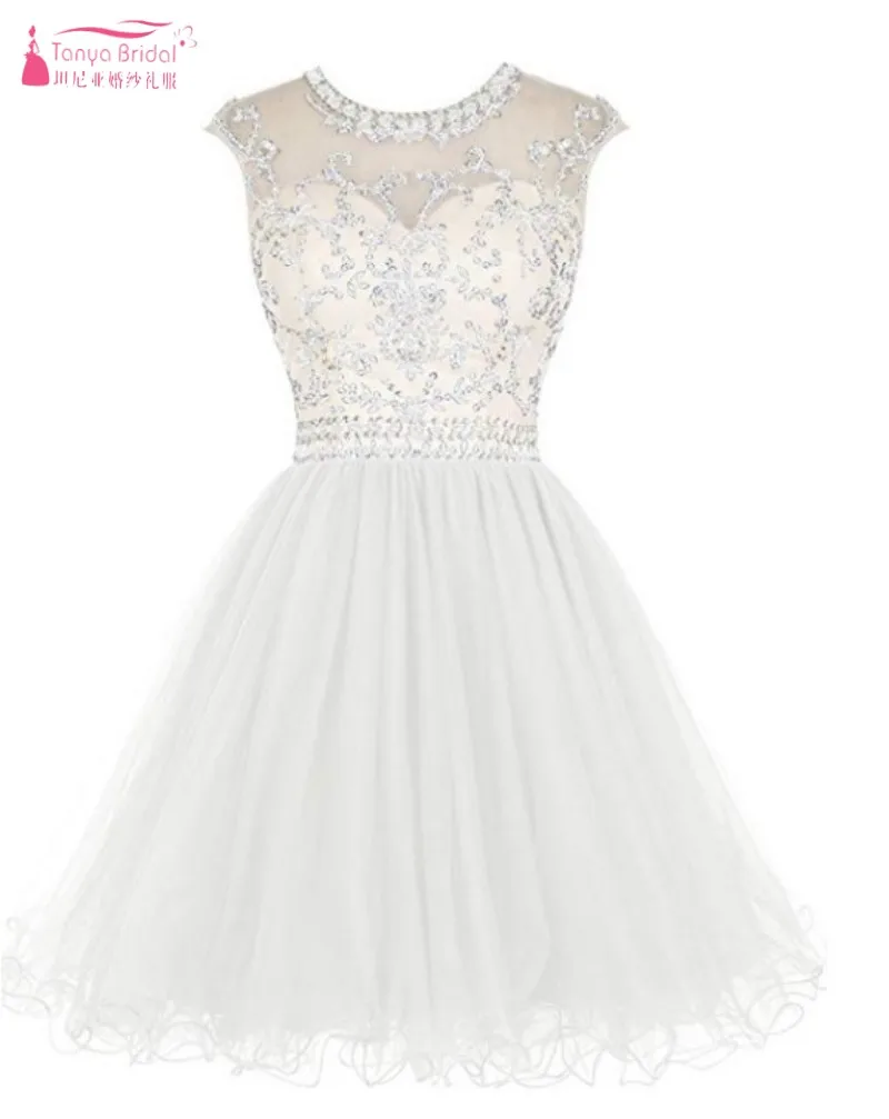 Белый TANYA BRIDAL, полный цвет, новинка, короткое, до колена, платье подружки невесты, а-силуэт, o-образный вырез, официальное, свадебное, вечернее платье SS033 - Цвет: Белый