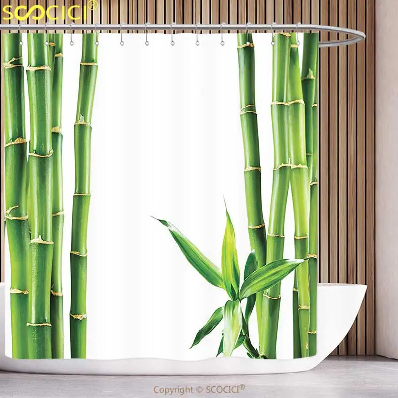 

Waterproof Shower Curtain Asian Decor Branches Of Bamboo Board Stalk Tropics Plants Greenery Fengshui Natural Lush Bathroom