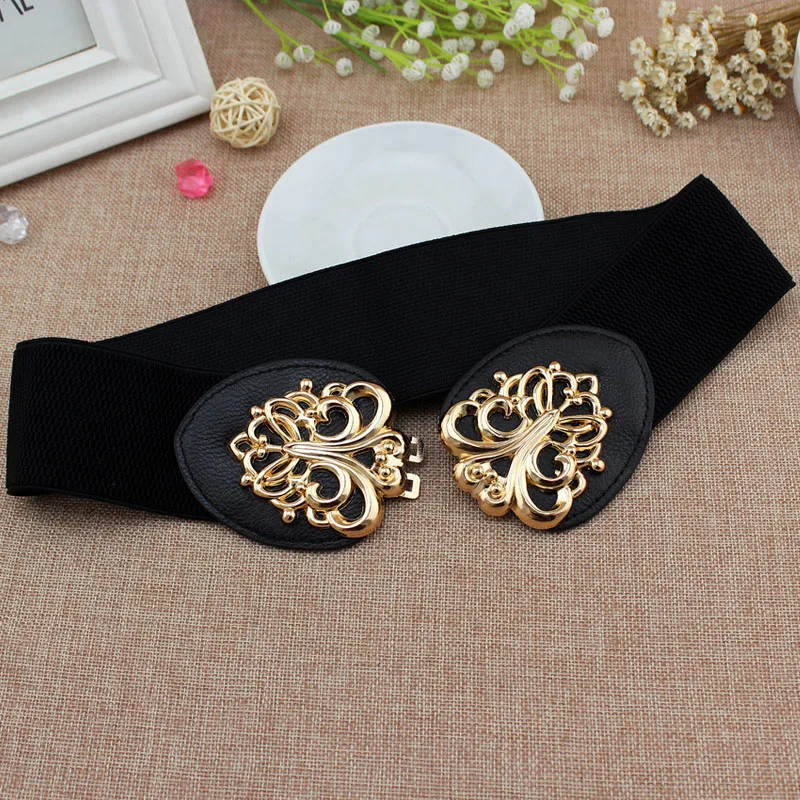 Новая мода Дизайн ремень для Для женщин золото с пряжкой широкий эластичный Cummerbunds Стрейч Пояс женский ПУ кожа Джокер ремешок