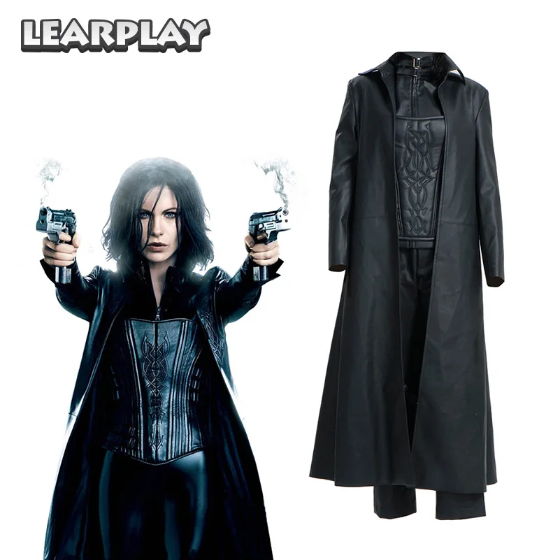

Underworld 4 Awakening Selene Cosplay Costume Woman Vampire Warrior Suits Black Trench Corset Pants Full Set