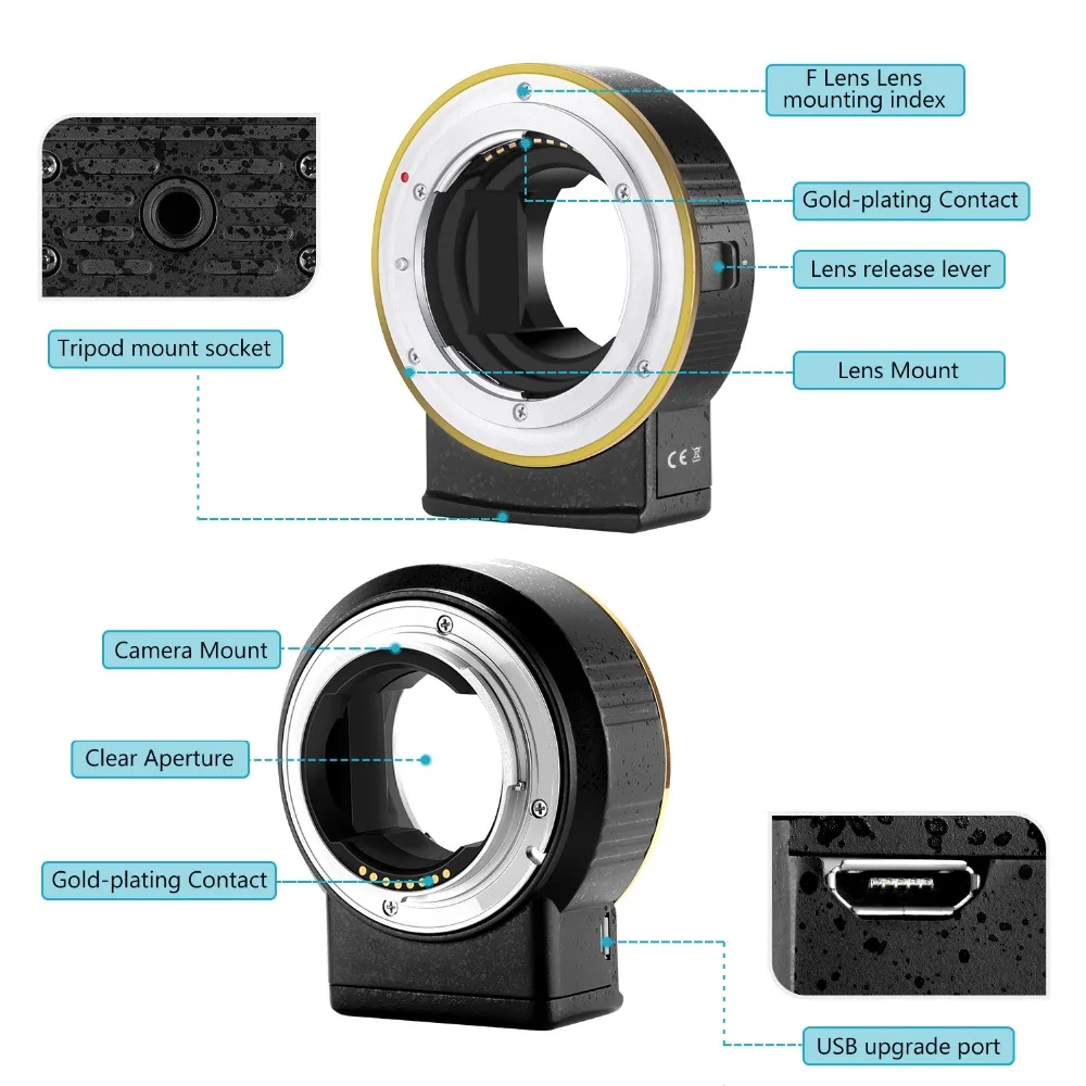 Neewer электронный адаптер для крепления объектива AF с автоматическим управлением Диафрагмой фокуса совместим с Nikon f Lense для sony E-Mount Cameras