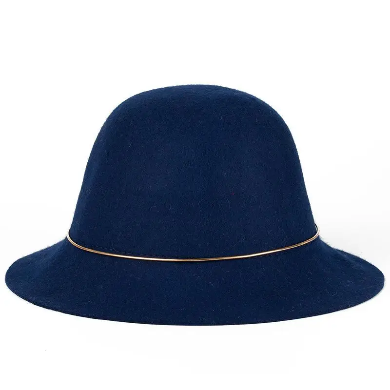 Новые высококачественные Австралийская Шерсть Fedora кольцо для шляпы благородный котелок шляпы для женщин с широкими полями формальный церковный колокол шляпа - Цвет: 12