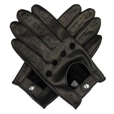 Мужские кожаные перчатки для вождения без подкладки Harssidanzar - Цвет: Black Pro lambskin