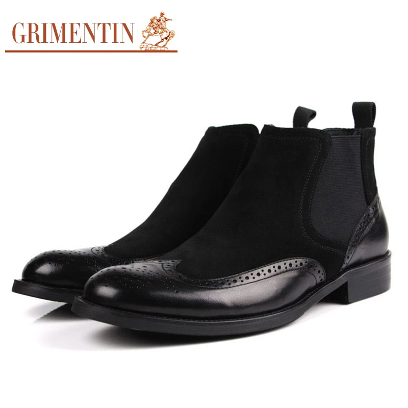 

GRIMENTIN Brand luxury classic mens ankle boots genuine leather brown black Italian men shoes for wedding business