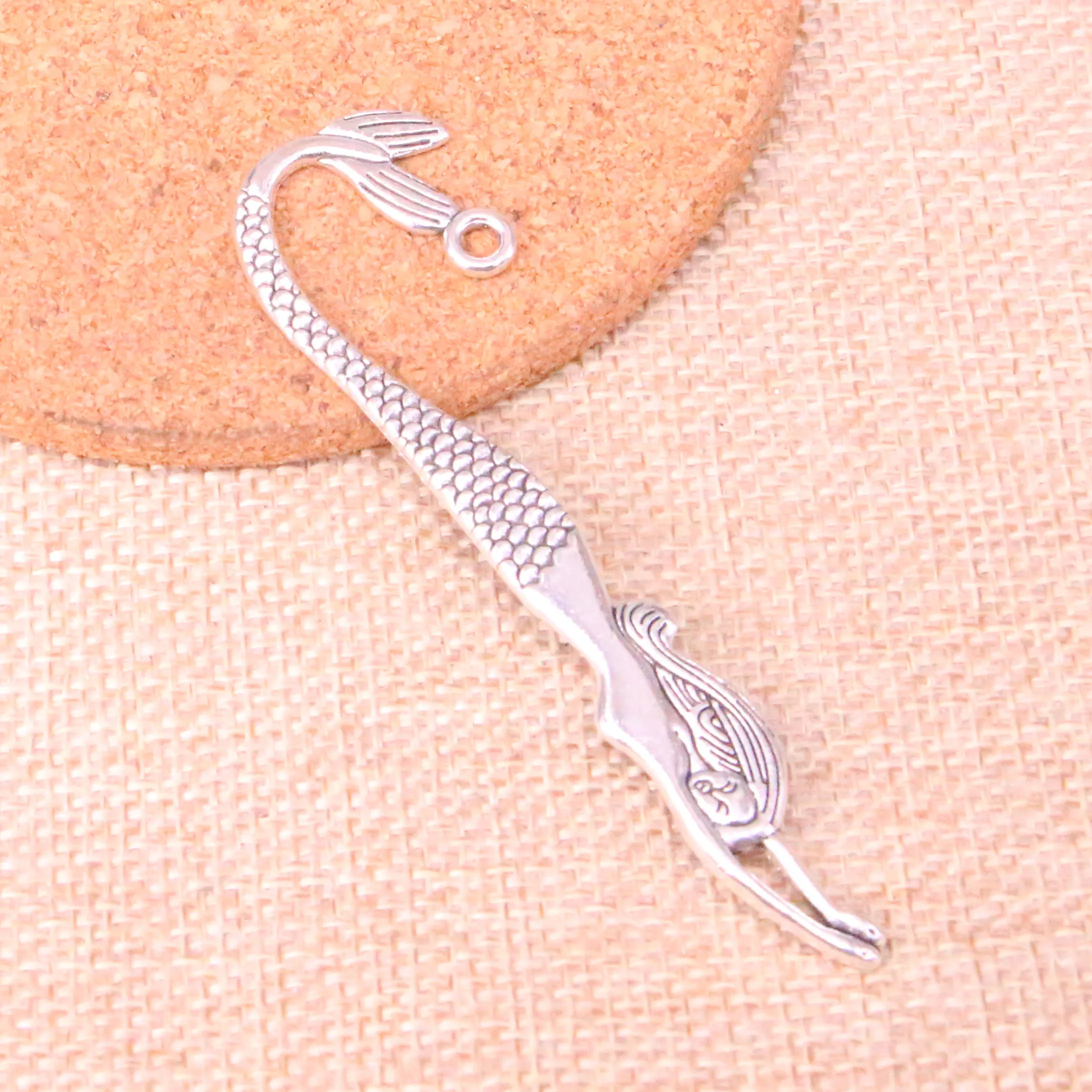 

4pcs Antique Silver double sided mermaid bookmarks Charms jewellery pendant Diy Finding 82mm