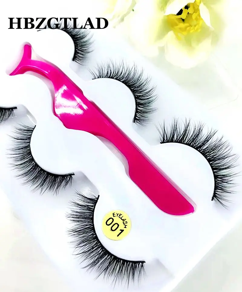 

HBZGTLAD 3 pairs Eyelashes +tweezers Natural Mink False Eyelashes Fake Lashes 3D Mink Lashes Eyelash Extension Makeup Kit Cilios