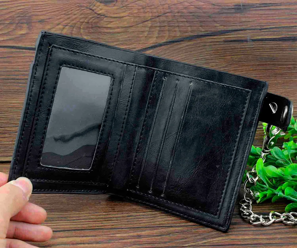 Новый мужской черный кожаный бумажник с цепочкой в стиле панк и рок|wallet with|leather