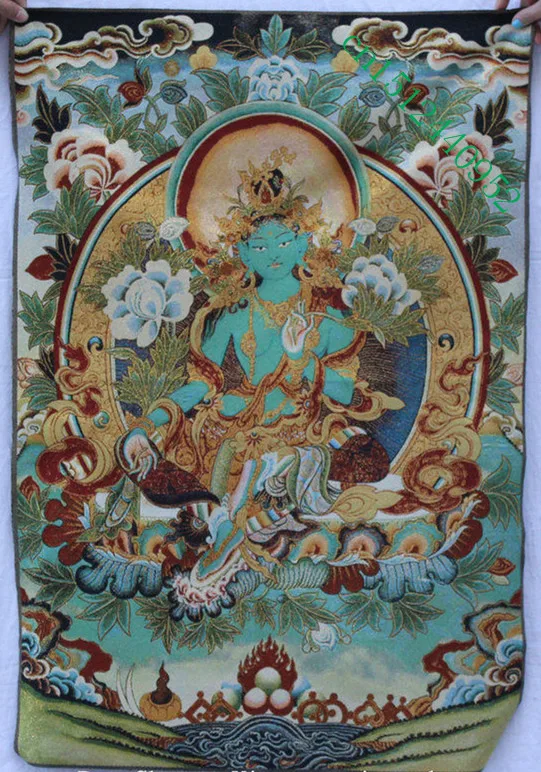 36 дюймов Тибетский буддизм шелковая вышивка сиденье Зеленая Тара буддизм живопись танка росписи