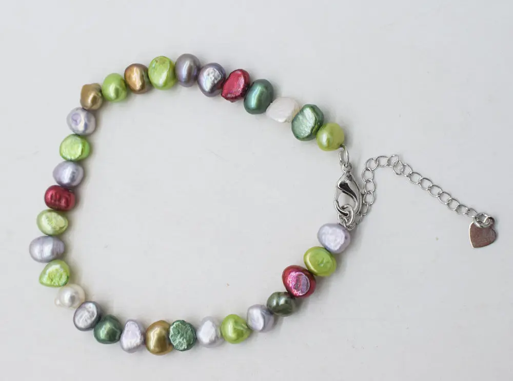 

freshwater pearl multicolor baroque bracelet nature wholesale 6-7MM 7.5" beads