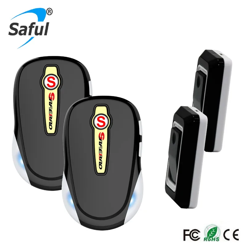 

Saful Rainproof Wireless doorbell Hot sale black remote control doorbell 2 indoor receiver and 2 outdoor transmitter