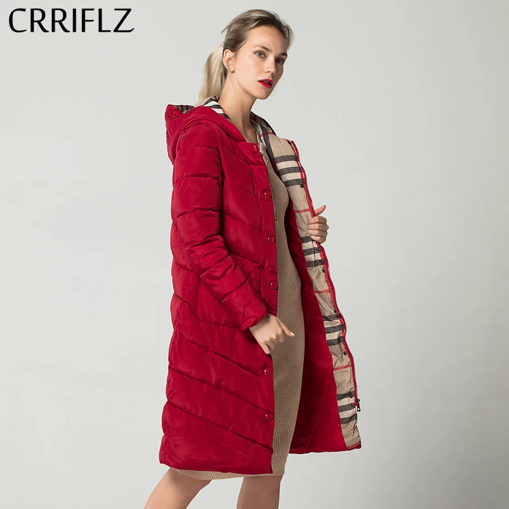 Crriflz Новый 2018 Зимняя коллекция Тонкий повседневные Длинные парки женские зимняя