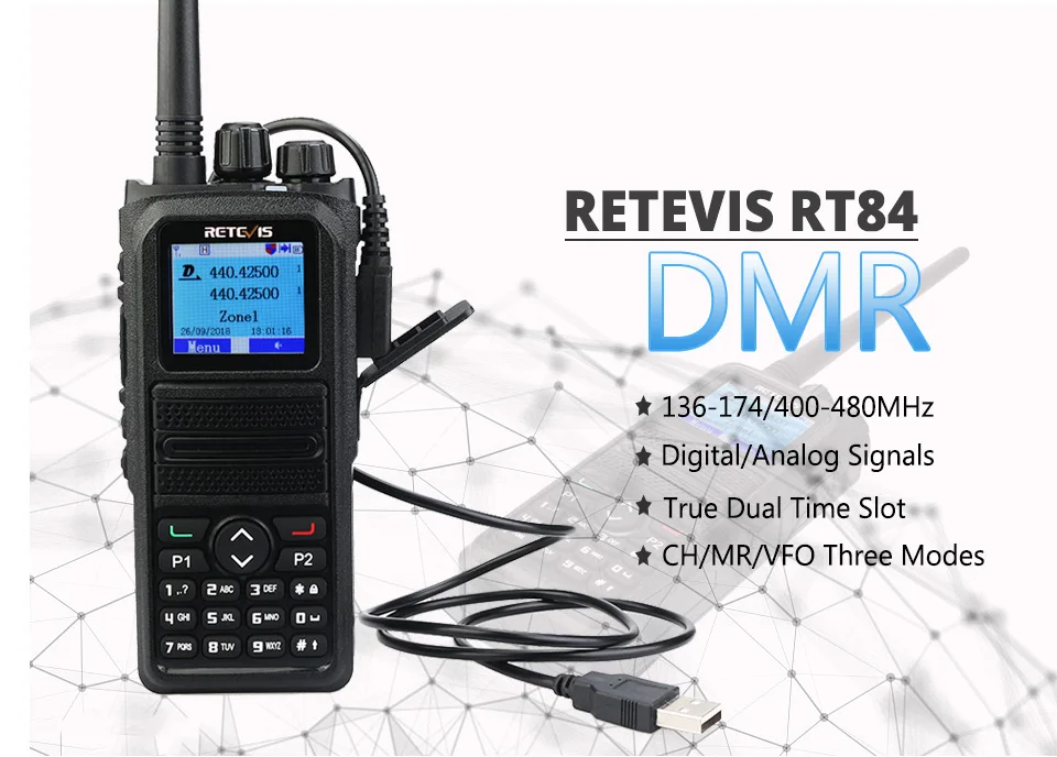 RETEVIS RT84 DMR Dual Band иди и болтай Walkie Talkie 5W VHF UHF DMR VFO цифровой/аналоговый зашифрованные двухстороннее радио приемопередатчик Ham Радио Амадор