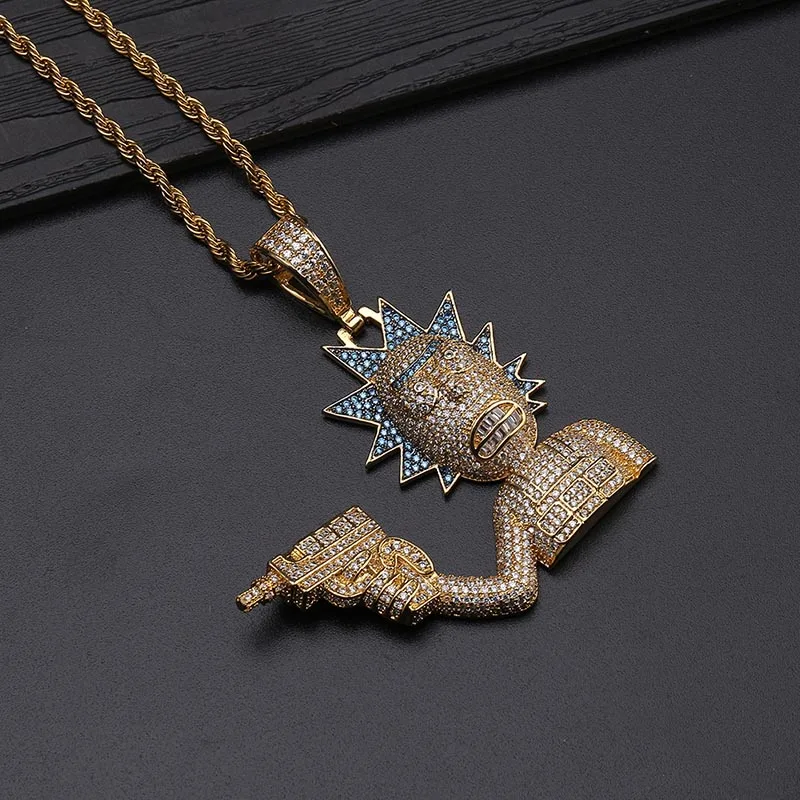Ожерелье с подвеской «Iced Out Rick& marty», мужское ожерелье с цепочкой золотого и серебряного цвета с теннисной цепочкой, персонализированные ювелирные украшения в стиле хип-хоп
