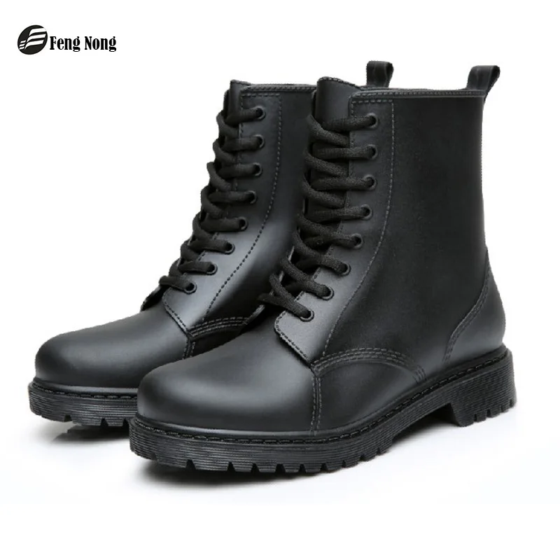 Meilleur Feng Nong pluie bottes chaussures imperméables femme d eau en caoutchouc dentelle up matures bottes à coudre solide plat avec chaussures chundong809