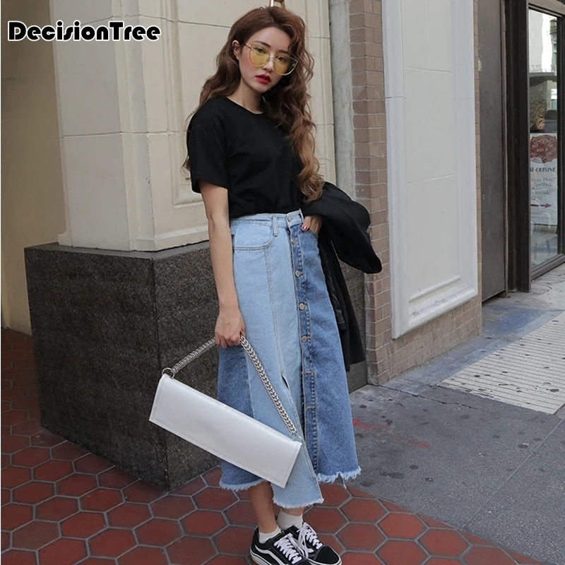 

2019 summer Denim Skirt Women Plus Size Casual High Waist Denim Skirts Pencil Patchwork Stretch Hip jean Skirt Long Denim Skirt
