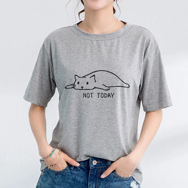 

Kawaii Tshirt Women Graphic Tees Not Today Cat Print Cartoon Funny T Shirt Femme Top Ulzzang Fashion Summer Short Sleeve Tshirt