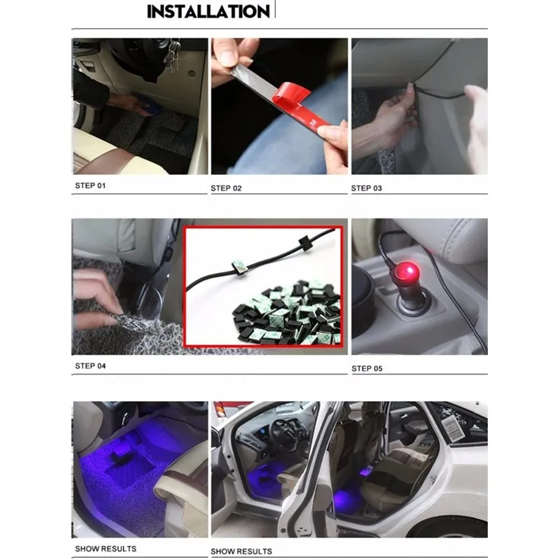 Multi-Color Underdash Lighting Kit - Interior Atmosphere Neon Lights Strip for Car With Wireless IR Remote Charger10