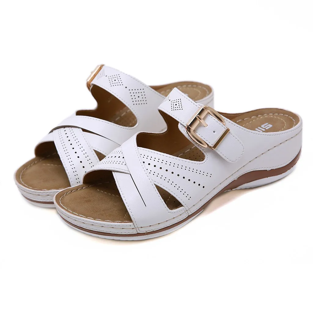 

Women Slippers Summer Open Toe Hook Loop Comfy Sandals Casual Wedges Non-Slip Slippers Vintage Roman Slippers Large Size