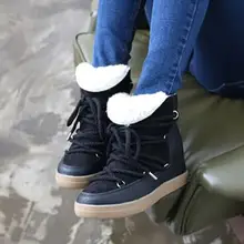 Г. Лидер продаж модные зимние ботинки новые Дизайн Мех животных внутри теплые зимние женские сапоги Женская обувь на плоской подошве на шнуровке, увеличивающая рост