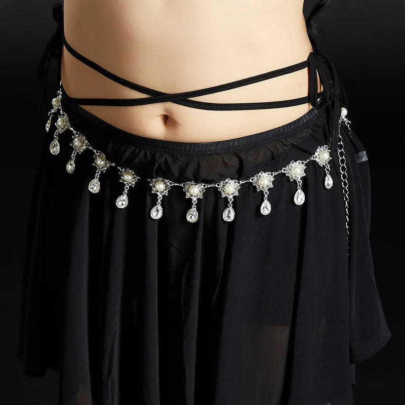 

New Belly Dance Belt Pendants Crystal Rhinestone Waist Chain Belt Jewelry for Ladies Dress Belly Dancing Pearl Waist Chain