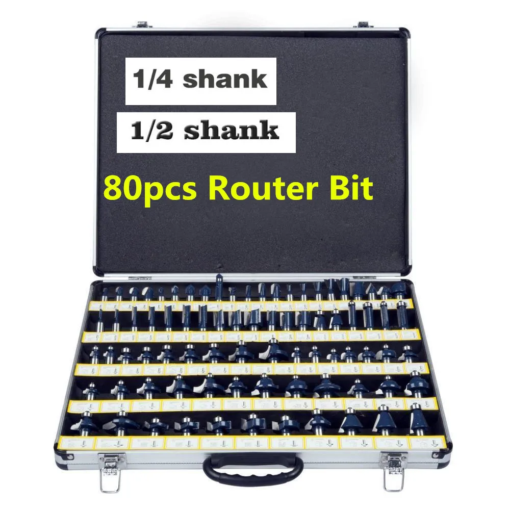 

80Pcs/Set 6.35/12.7mm Shank High-grade Alloy Milling Cutter Router Bit Set 1/2" 1/4" Shank Woodworking Engraving Cutting Tools