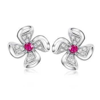 

Pink Flower Earrings 100% Solid 925 Sterling Silver Stud Earrings For Women