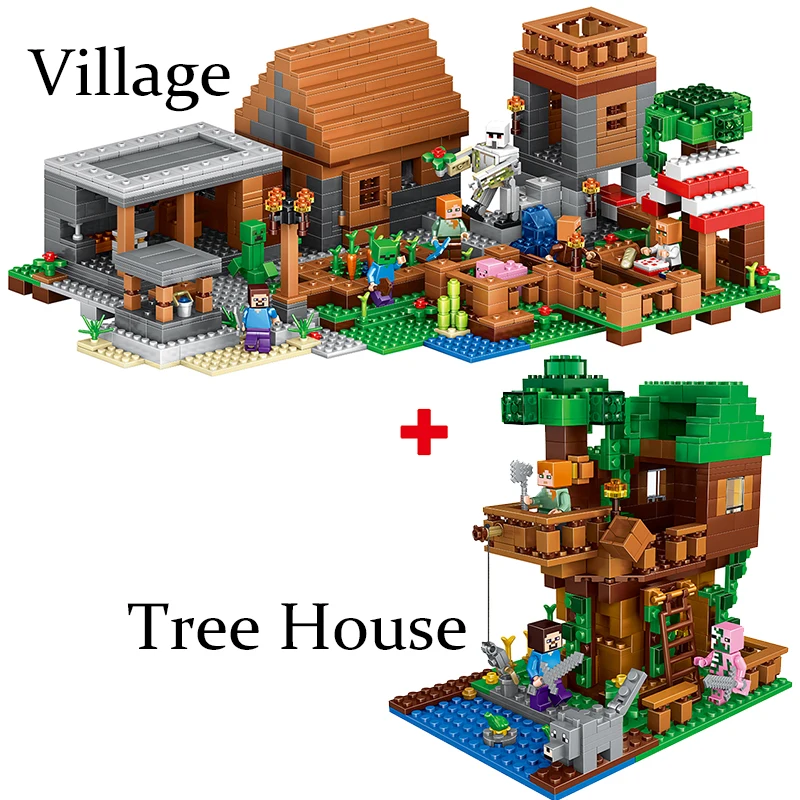 

Legoing Minecraft My World Village Tree House Farm Action Figures Building Blocks Mini Bricks Figures DIY Toys For Children Gift