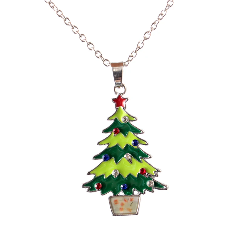 Christmas Jewelry Green Christmas Tree Snowman Deer Socks Statement Necklaces & Pendants Fashion Gift  For Women Kids