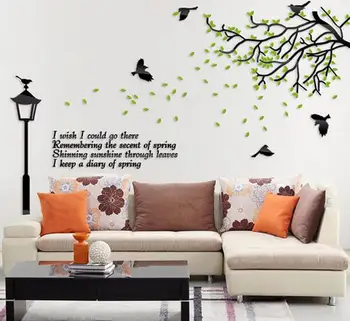 

DIY Fresh Green Tree and Street Light Acrylic Stickers Beautiful Living Room Home Wall Decorations Nice Gift