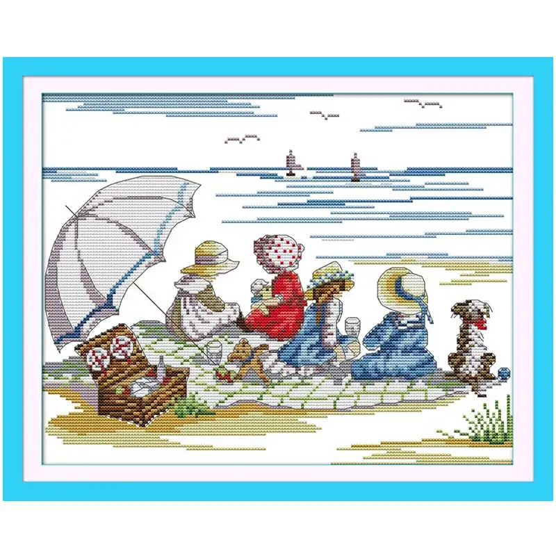 

Playing on the Beach (2)Counted Cross Stitch 11CT 14CT Cross Stitch Set Wholesale Cartoon Cross-stitch Kit Embroidery Needlework