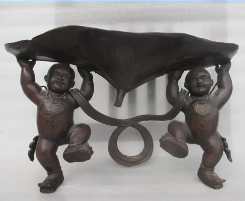 

10.2inch/Collecting antique bronze statue of lotus leaf spring in ancient China