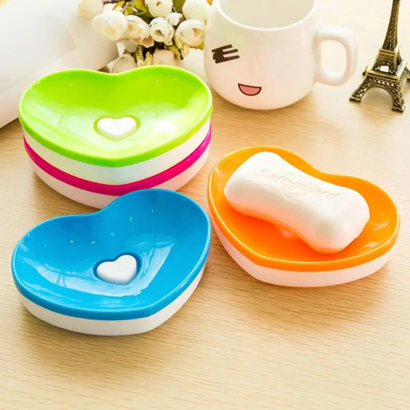 

Hot Toilet Soap Silicone Holder Plate Bathroom Heart Shape Soapbox Soap Dish #0W