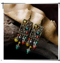 Длинное этническое ожерелье макси для женщин, зеленый основной камень, ручная работа, Бронзовые Подвески, синий керамический красный камень, винтажные женские ювелирные изделия