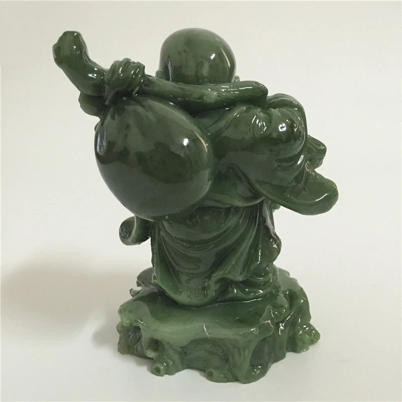 Chinese Feng Shui Laughing Smiling Buddha Statue Sculpture Man-made Green Stone 