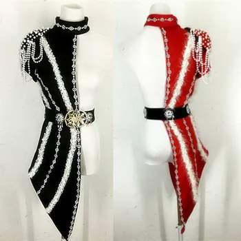 

Bar Christmas New Year pearl chain unilateral costume female singer fashion sexy asymmetrical stage equipment
