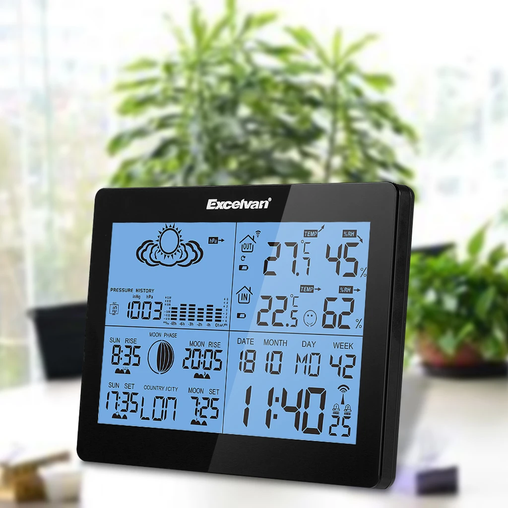 

Wireless Weather Station with Precision Forecast, Temperature, Humidity, Sunrise/Sunset Time Barometer Dual Alarm