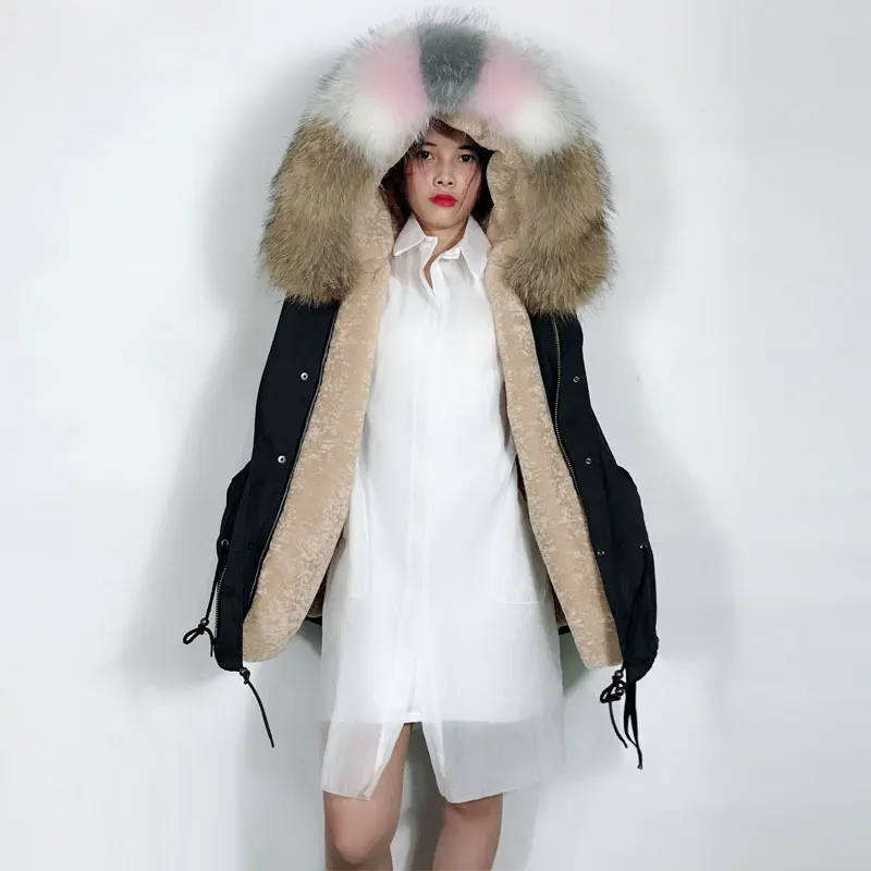 Special Price New Fashion Black Parka in Women's Parkas Beautiful Colorful Collar Black Jacket in winter