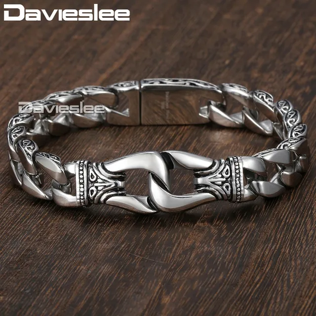 Mens Bracelet 316l Stainless Steel Silver Color Curved Curb Link Mens Bracelet 316l Stainless Steel Silver Color Curved Curb Link Chain Bracelets For Men Davieslee Whole