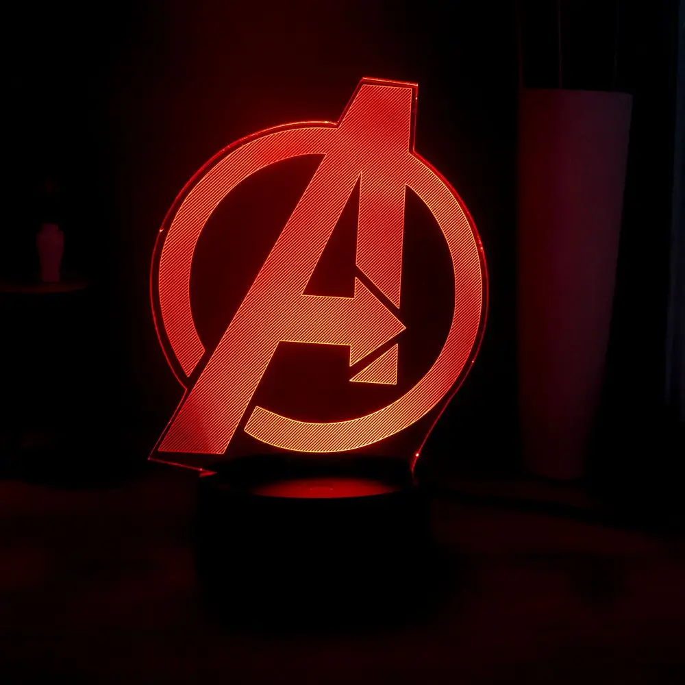 

2019 NEW 3D Lamp Avengers LOGO Super Hero Marvel Comics LED Kids Bedroom Night Light Cartoon Toy Children Holiday Birthday Gift