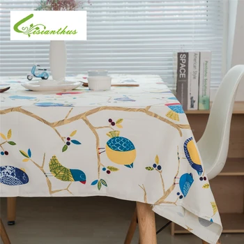 

Cartoon Brid Printed Cotton Tablecloth Rectangular Wedding Party Table Cloth Dining Table Cover for Kitchen Home Decor