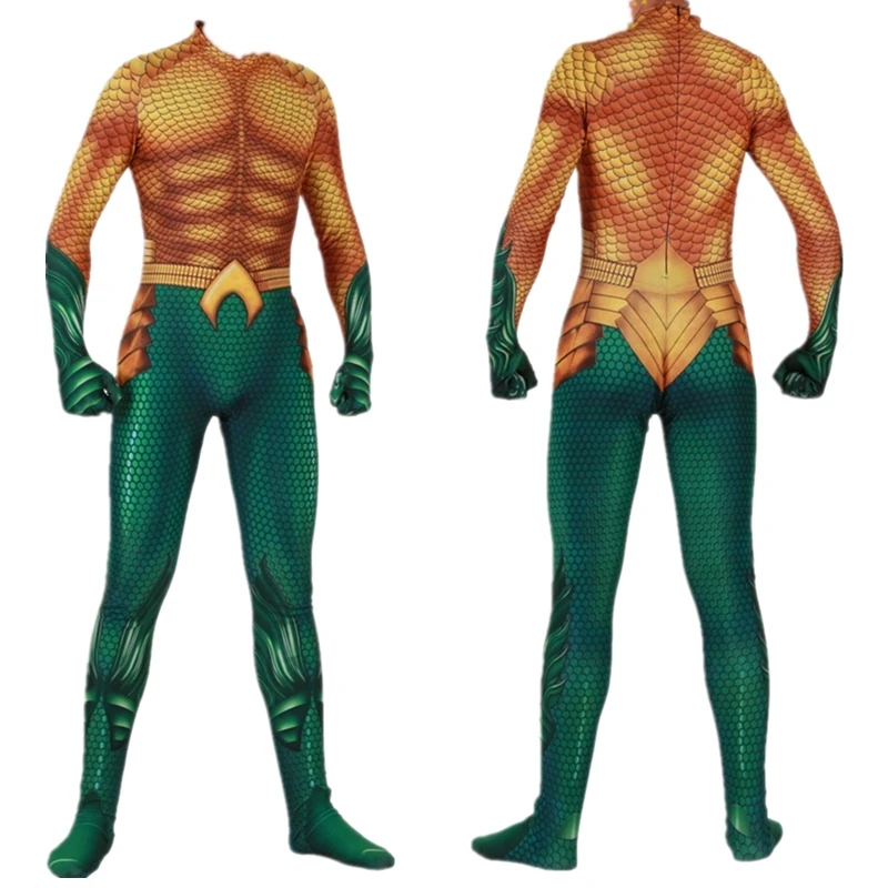Детский Взрослый комбинезон с 3D принтом супергерой Аквамен морской король zentai