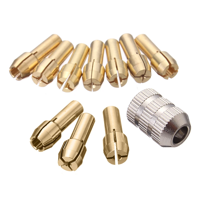 

10Pcs Set Mini Drill Brass Collet Chuck 0.5-3.2mm 4.3mm Shank With Screw Nut for Dremel Rotary Tool Mini Tools Dropshipping 2019